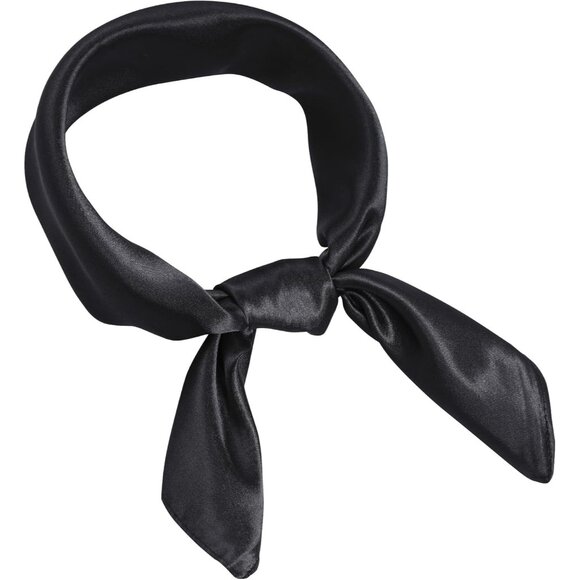 Women Black Chiffon Square Ribbon Neck Scarf Satin Handkerchief For Halloween - Picture 1 of 7